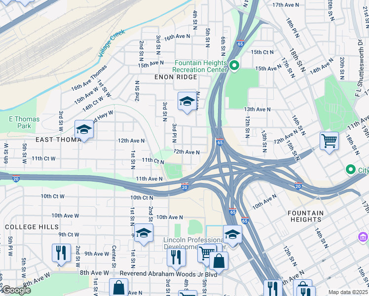 map of restaurants, bars, coffee shops, grocery stores, and more near 306 12th Court North in Birmingham