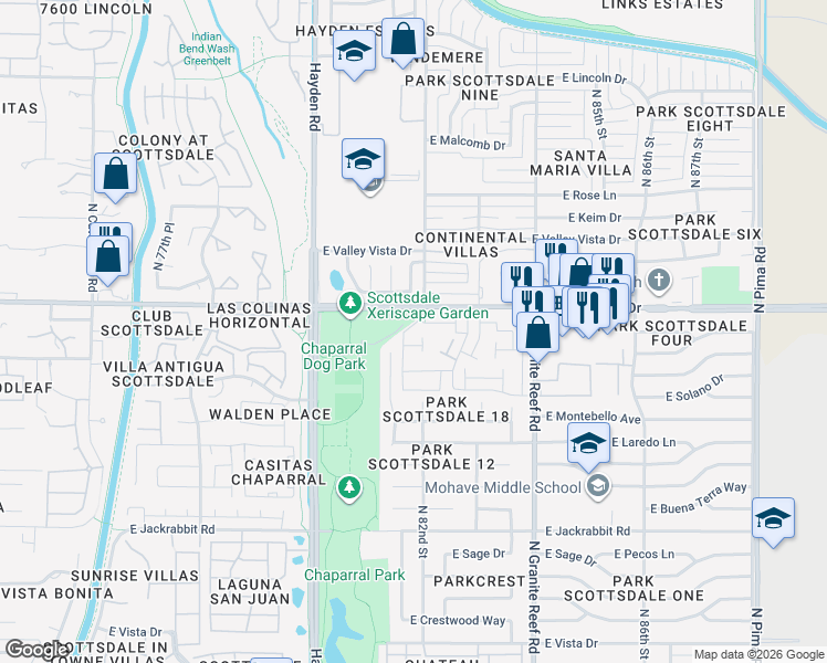 map of restaurants, bars, coffee shops, grocery stores, and more near 3 North 82nd Street in Scottsdale