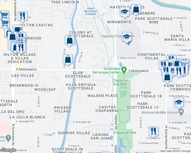 map of restaurants, bars, coffee shops, grocery stores, and more near 5995 North 78th Street in Scottsdale