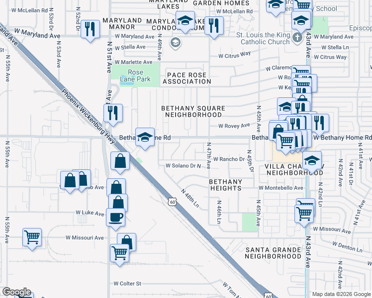 map of restaurants, bars, coffee shops, grocery stores, and more near in Glendale