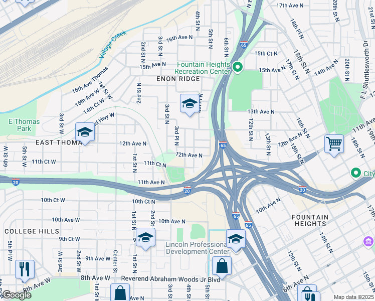 map of restaurants, bars, coffee shops, grocery stores, and more near 306 12th Court North in Birmingham