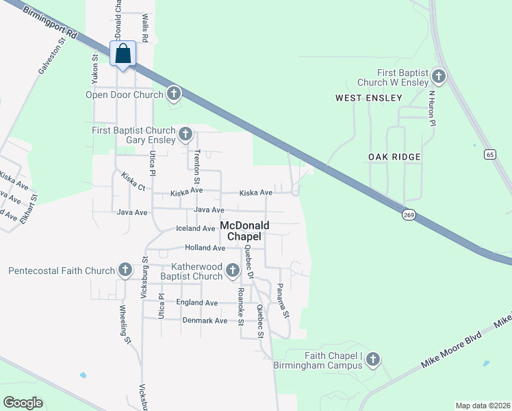map of restaurants, bars, coffee shops, grocery stores, and more near 5305 Kiska Avenue in Birmingham