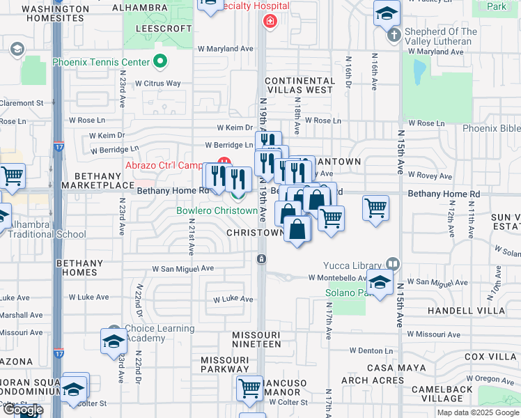map of restaurants, bars, coffee shops, grocery stores, and more near 5878 North 19th Avenue in Phoenix