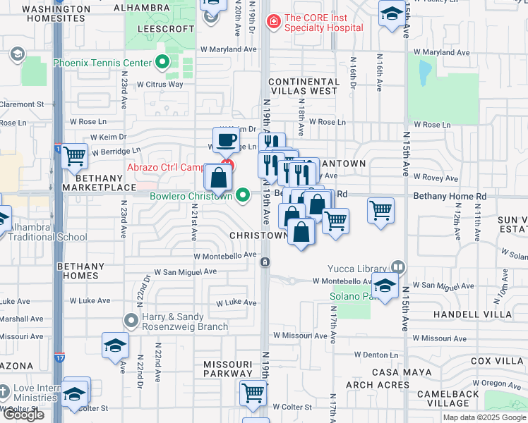map of restaurants, bars, coffee shops, grocery stores, and more near 5878 North 19th Avenue in Phoenix