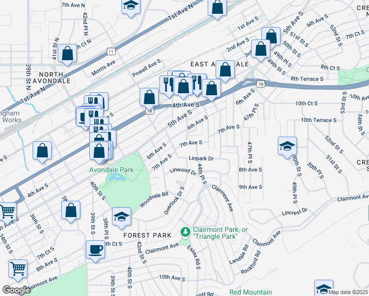 map of restaurants, bars, coffee shops, grocery stores, and more near 4415 7th Avenue South in Birmingham