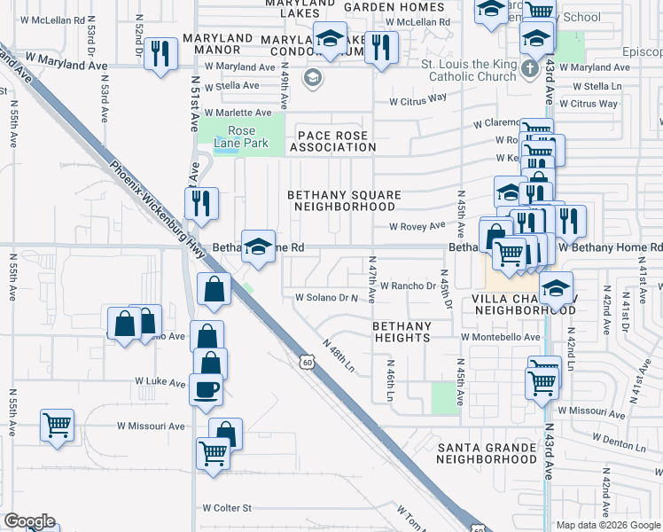 map of restaurants, bars, coffee shops, grocery stores, and more near in Glendale