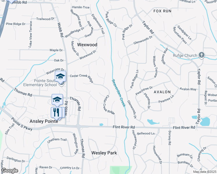 map of restaurants, bars, coffee shops, grocery stores, and more near 8524 Cedar Creek Ridge in Riverdale