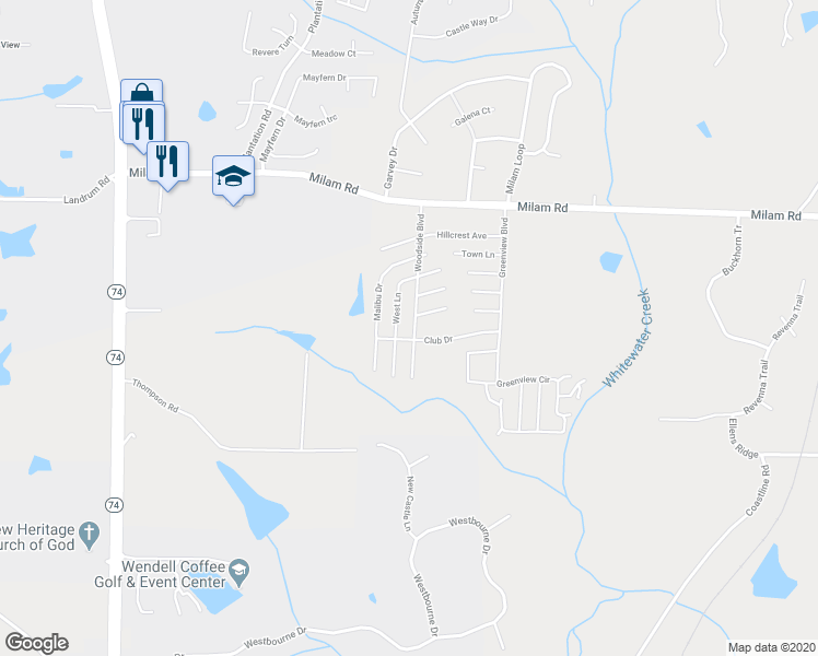 map of restaurants, bars, coffee shops, grocery stores, and more near 140 Woodside Boulevard in Fayetteville