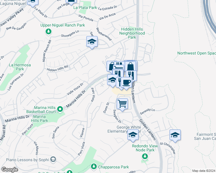 map of restaurants, bars, coffee shops, grocery stores, and more near 172 Chandon in Laguna Niguel