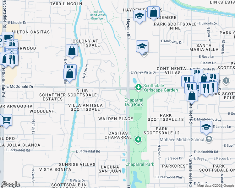 map of restaurants, bars, coffee shops, grocery stores, and more near 5995 North 78th Street in Scottsdale