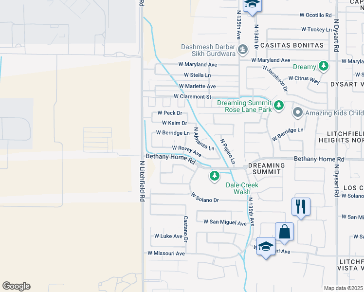 map of restaurants, bars, coffee shops, grocery stores, and more near 6026 Castano Drive in Litchfield Park