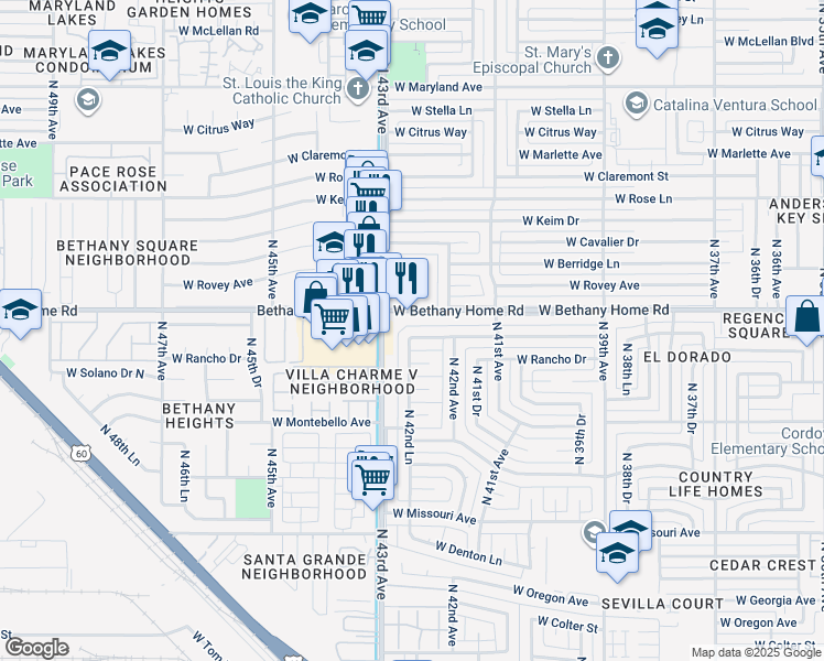 map of restaurants, bars, coffee shops, grocery stores, and more near 4230 West Palo Verde Drive in Phoenix