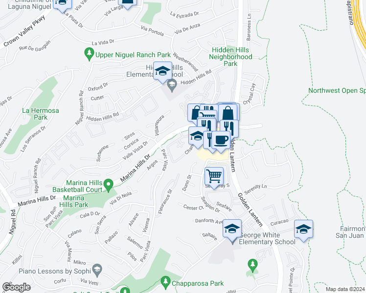 map of restaurants, bars, coffee shops, grocery stores, and more near 90 Chandon in Laguna Niguel