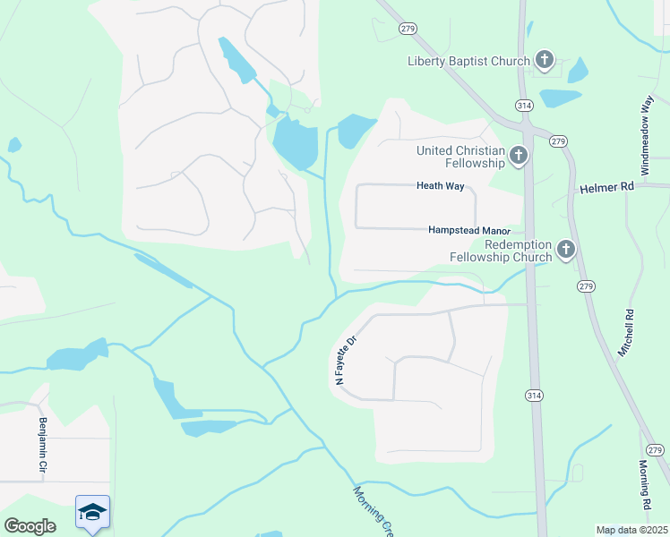 map of restaurants, bars, coffee shops, grocery stores, and more near 265 North Fayette Court in Fayetteville