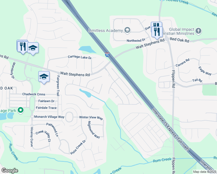 map of restaurants, bars, coffee shops, grocery stores, and more near 201 Sunderland Way in Stockbridge
