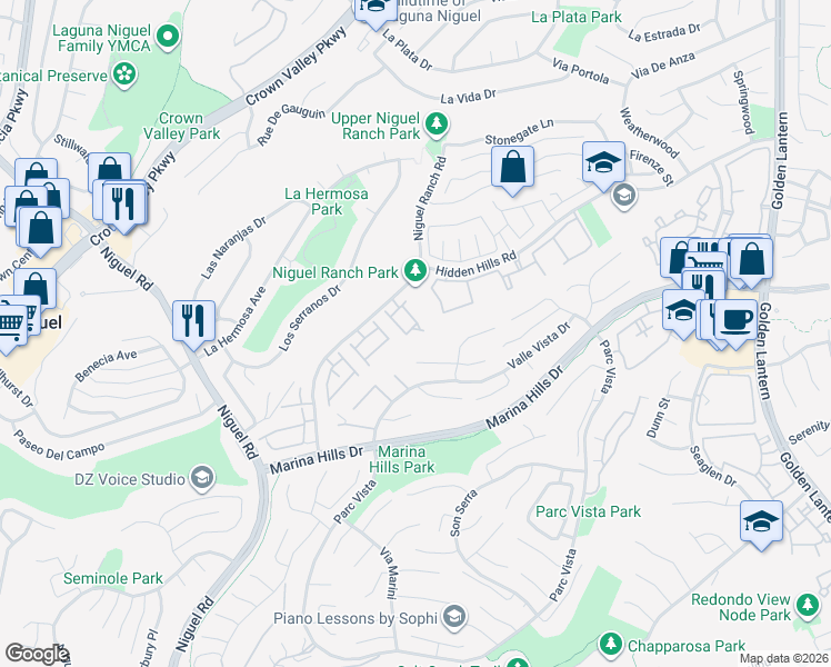 map of restaurants, bars, coffee shops, grocery stores, and more near 24741 Stratton Lane in Laguna Niguel