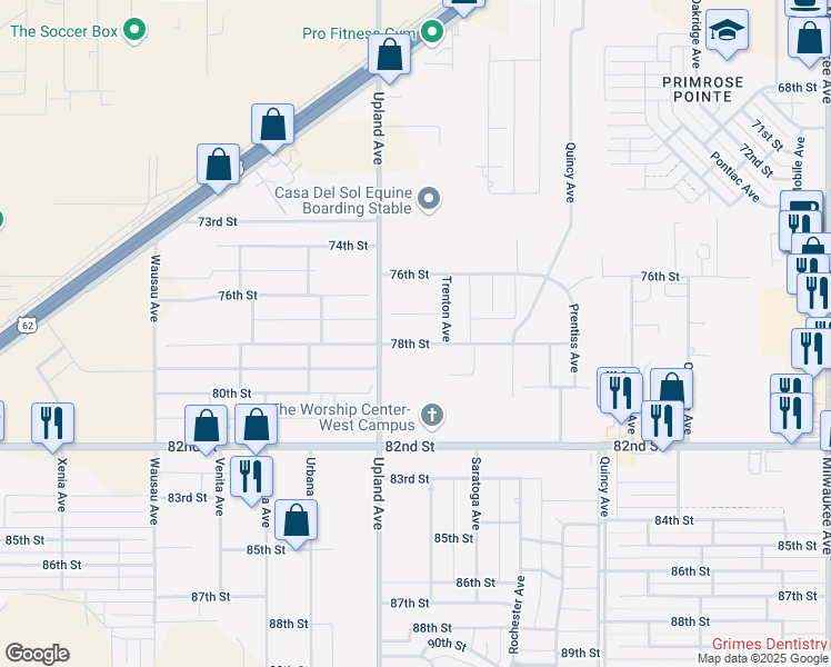 map of restaurants, bars, coffee shops, grocery stores, and more near 7204 78th Street in Lubbock