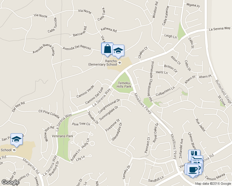 map of restaurants, bars, coffee shops, grocery stores, and more near 31329 Seminole Street in Temecula