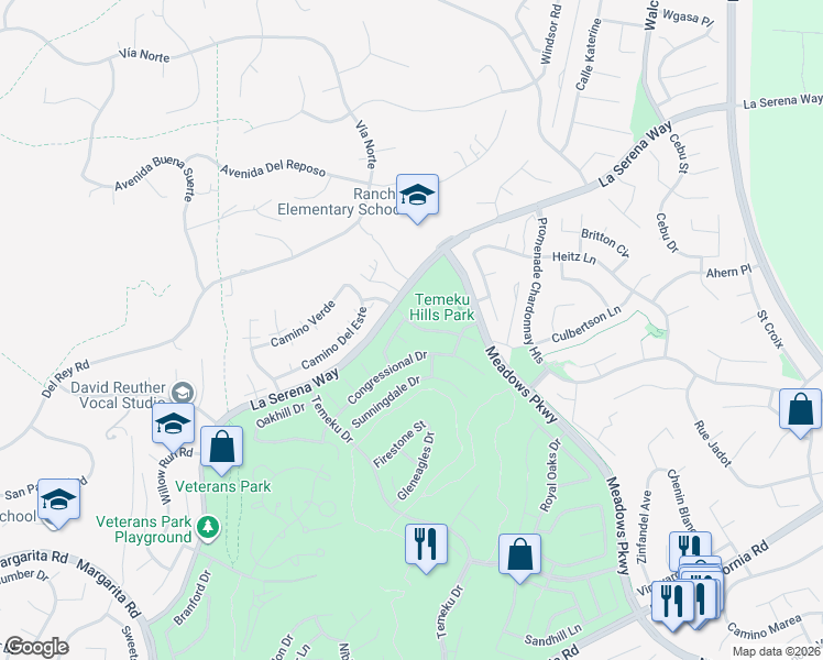 map of restaurants, bars, coffee shops, grocery stores, and more near 31329 Seminole Street in Temecula