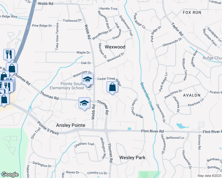 map of restaurants, bars, coffee shops, grocery stores, and more near 528 Blue Cedar Court in Riverdale