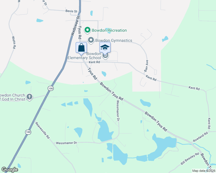 map of restaurants, bars, coffee shops, grocery stores, and more near 738 Bowdon Tyus Road in Bowdon