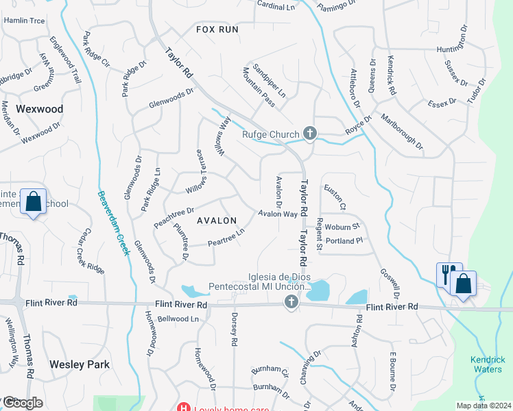 map of restaurants, bars, coffee shops, grocery stores, and more near 97 Avalon Way in Riverdale