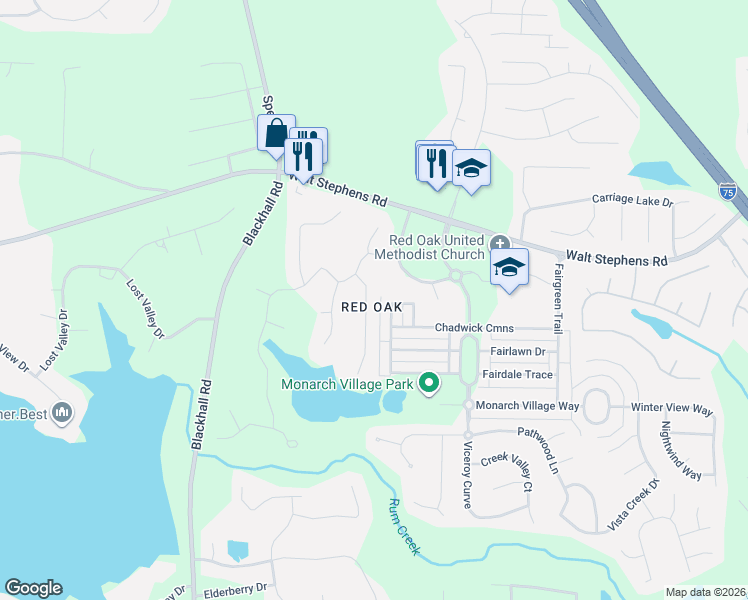 map of restaurants, bars, coffee shops, grocery stores, and more near 113 Tumble Run in Stockbridge