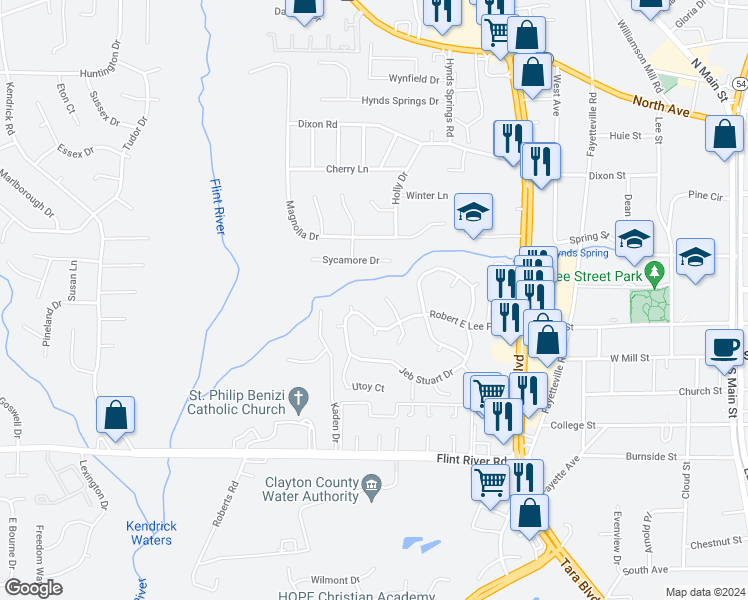 map of restaurants, bars, coffee shops, grocery stores, and more near 8463 Shiloh Court in Jonesboro