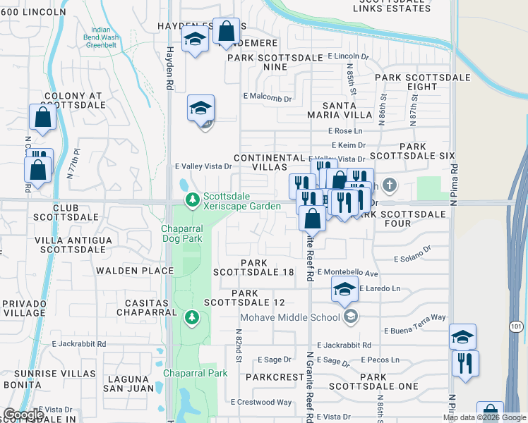 map of restaurants, bars, coffee shops, grocery stores, and more near 5988 North 83rd Street in Scottsdale
