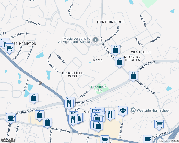map of restaurants, bars, coffee shops, grocery stores, and more near 2706 Hunters Crossing in Augusta