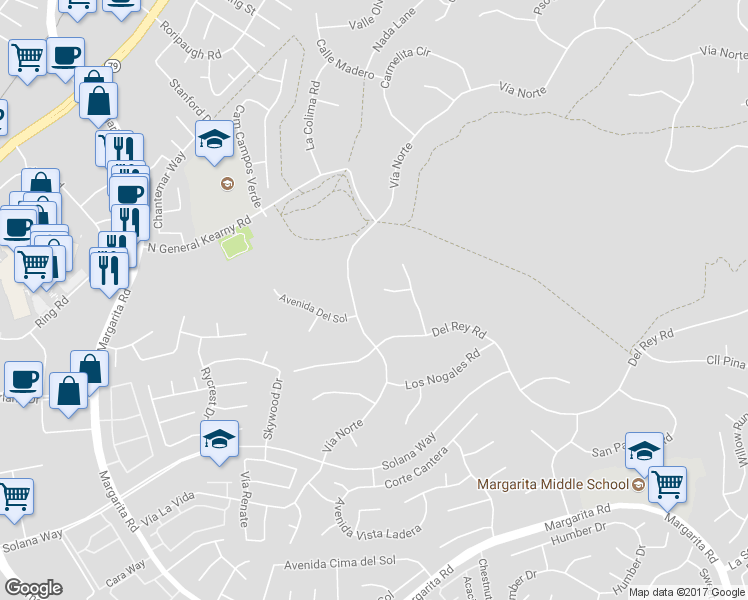 map of restaurants, bars, coffee shops, grocery stores, and more near 29825 Puesta Del Sol in Temecula