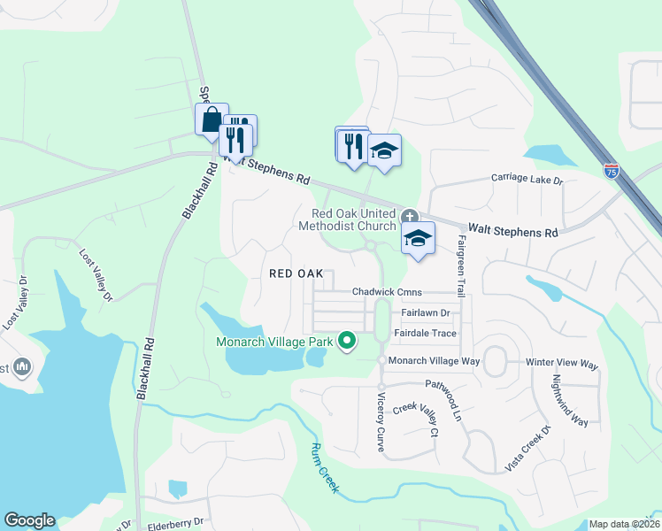 map of restaurants, bars, coffee shops, grocery stores, and more near 506 Anglewood Trace in Stockbridge