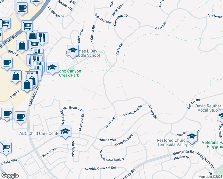 map of restaurants, bars, coffee shops, grocery stores, and more near 29825 Puesta Del Sol in Temecula