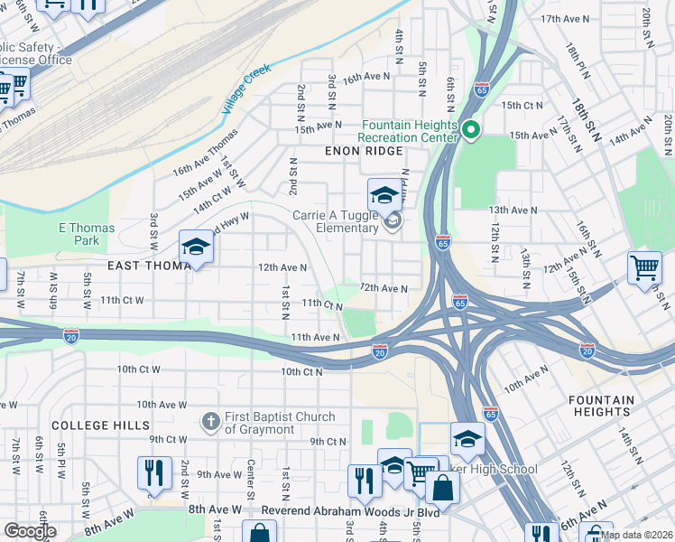 map of restaurants, bars, coffee shops, grocery stores, and more near 1212 3rd St N in Birmingham