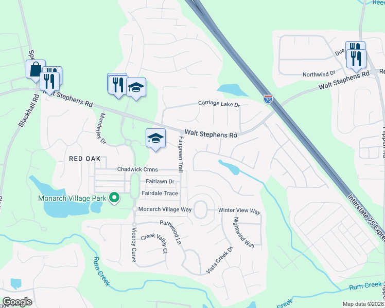 map of restaurants, bars, coffee shops, grocery stores, and more near 280 Sunderland Way in Stockbridge