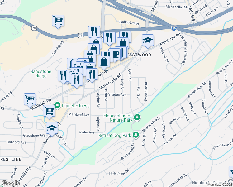 map of restaurants, bars, coffee shops, grocery stores, and more near 141 Chestnut Street in Irondale