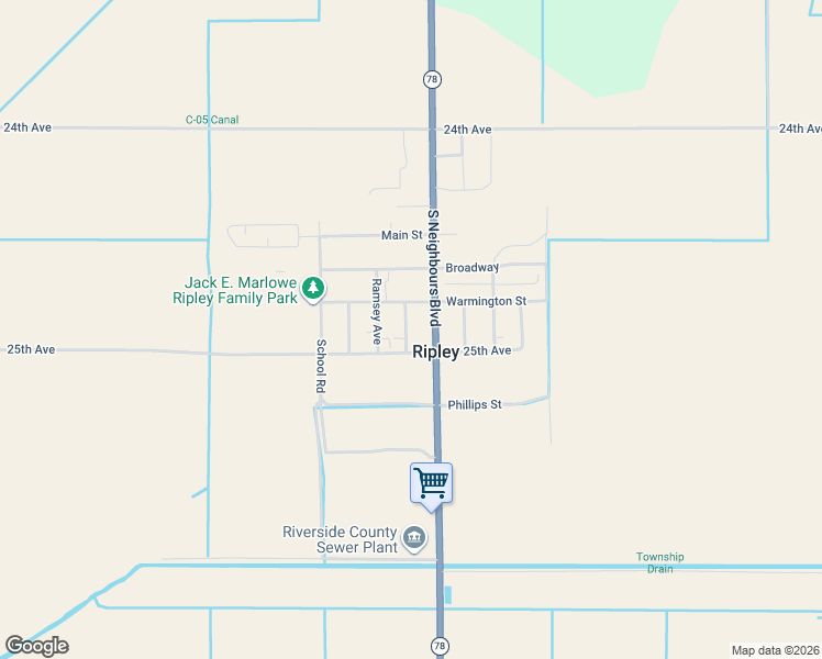map of restaurants, bars, coffee shops, grocery stores, and more near 24946 Degen Avenue in Blythe