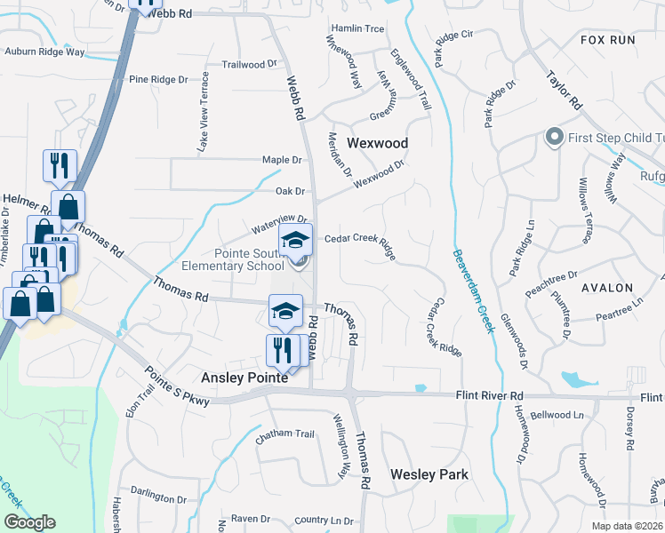 map of restaurants, bars, coffee shops, grocery stores, and more near 8511 Glendevon Court in Riverdale