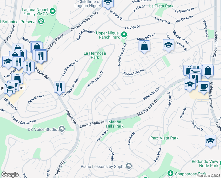 map of restaurants, bars, coffee shops, grocery stores, and more near 24586 Camden Court in Laguna Niguel