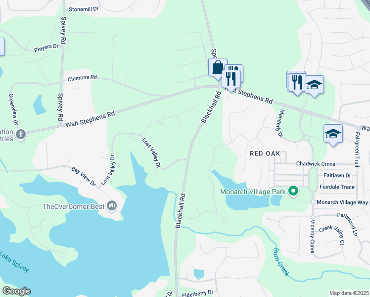 map of restaurants, bars, coffee shops, grocery stores, and more near 3500 Lost Valley Drive in Jonesboro