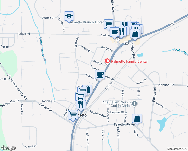 map of restaurants, bars, coffee shops, grocery stores, and more near 509 Harris Avenue in Palmetto