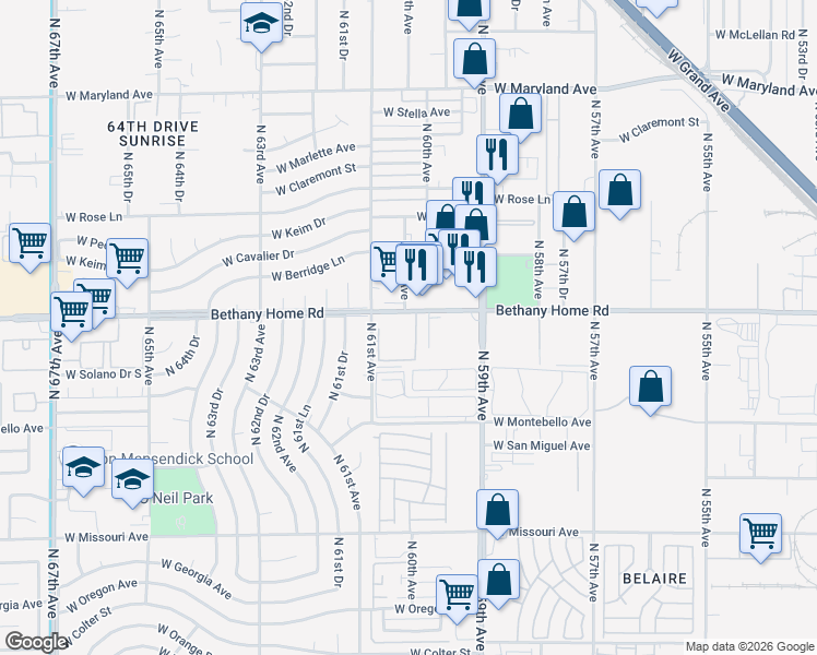 map of restaurants, bars, coffee shops, grocery stores, and more near in Glendale