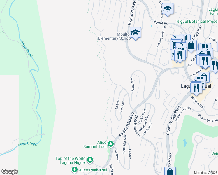 map of restaurants, bars, coffee shops, grocery stores, and more near 5 Vista Court in Laguna Niguel