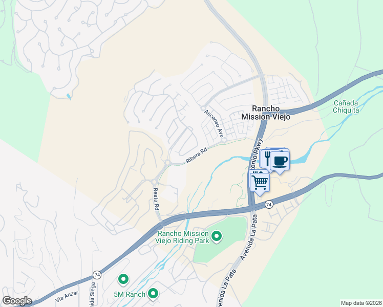 map of restaurants, bars, coffee shops, grocery stores, and more near 85 Galan Street in San Juan Capistrano