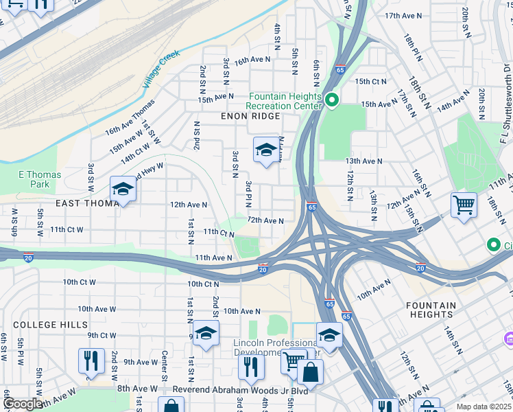 map of restaurants, bars, coffee shops, grocery stores, and more near 306 12th Court North in Birmingham