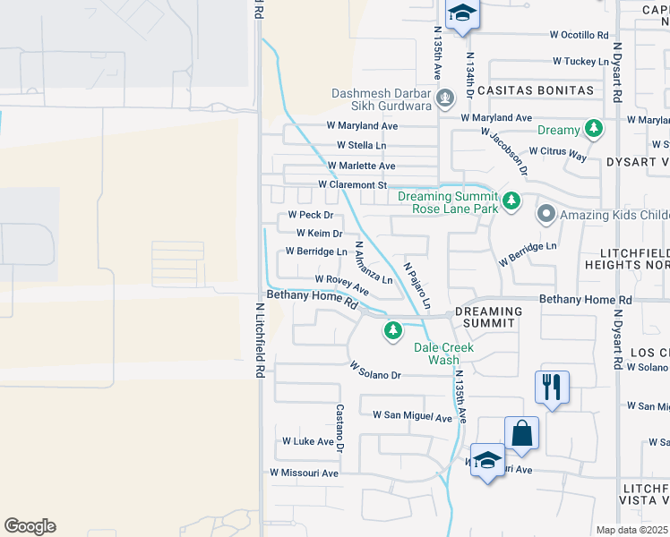 map of restaurants, bars, coffee shops, grocery stores, and more near 6026 Castano Drive in Litchfield Park