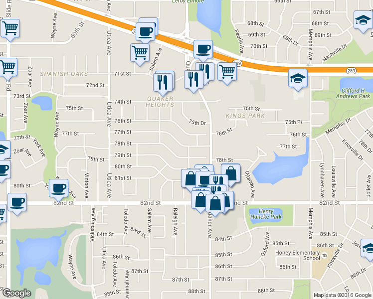 map of restaurants, bars, coffee shops, grocery stores, and more near 4415 77th Street in Lubbock