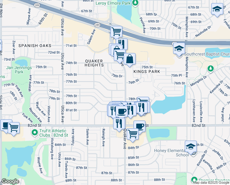 map of restaurants, bars, coffee shops, grocery stores, and more near 4415 77th Street in Lubbock