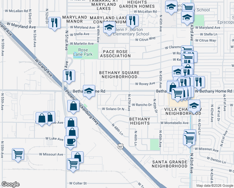 map of restaurants, bars, coffee shops, grocery stores, and more near in Glendale