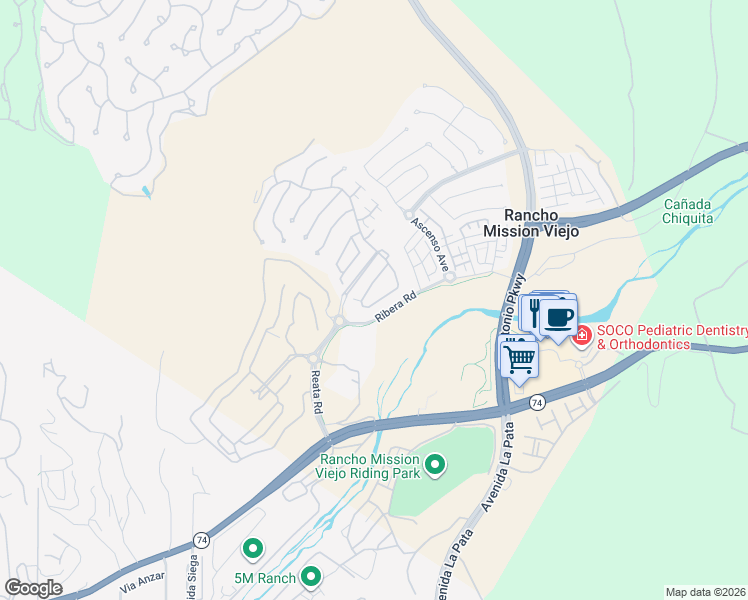 map of restaurants, bars, coffee shops, grocery stores, and more near 78 Galan Street in San Juan Capistrano